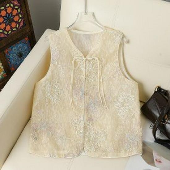 

2026 High-End Chinese Style Vest: Elegant Spring/Summer Fashion Top for Sophisticated Women M бежевий