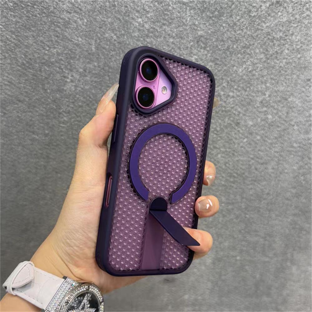 Heat Dissipation For Magsafe Magnetic Bracket Case For iPhone 17 Air 16 E 15 14 Plus 13 12 Pro Max 11 XR Breathable Stand Cover