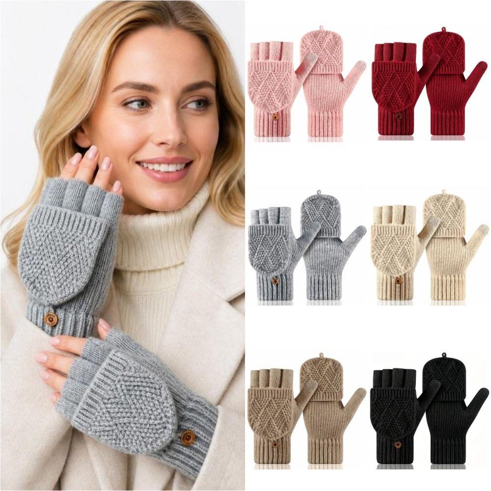 Solid Color Winter Knitted Gloves Keep Warm Touchscreen Gloves Fingerless Flip Gloves Outdoor