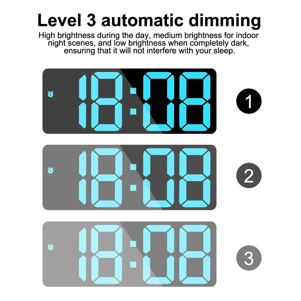 LED Digital Alarm Clock Automatic Light Temperature Calendar Snooze Alarm Clock 3 Gear Brightness Adjustment Alarm Clock