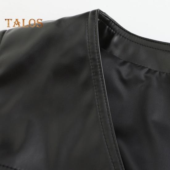 Pánská vesta z umělé kůže s výstřihem do V bez rukávů Slim Fit Jednořadá vesta Kabát s kapsami Jednobarevná vesta