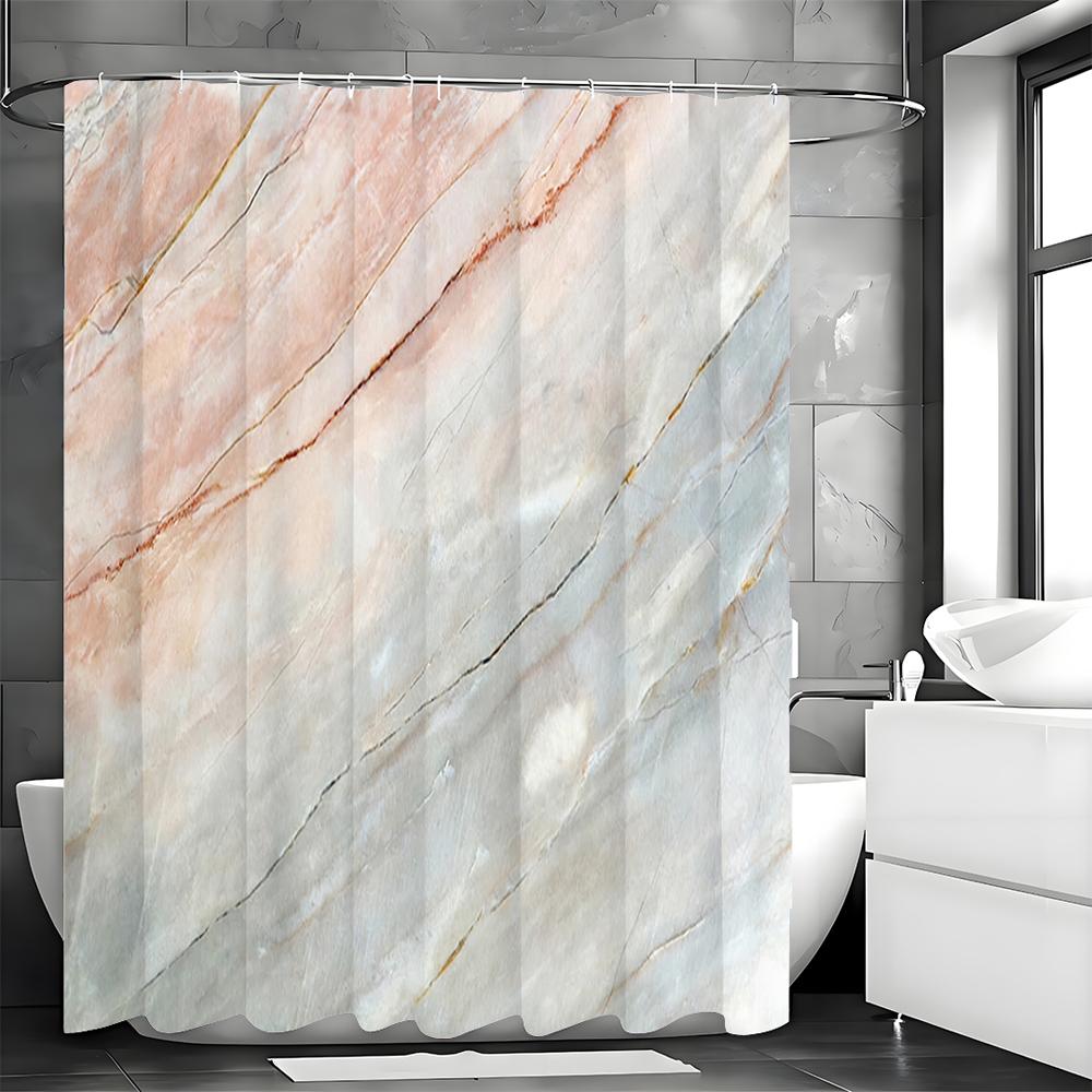 Marble Pattern Shower Curtain, Bathroom Decorative Shower Curtain, Waterproof Shower Curtain with Hooks