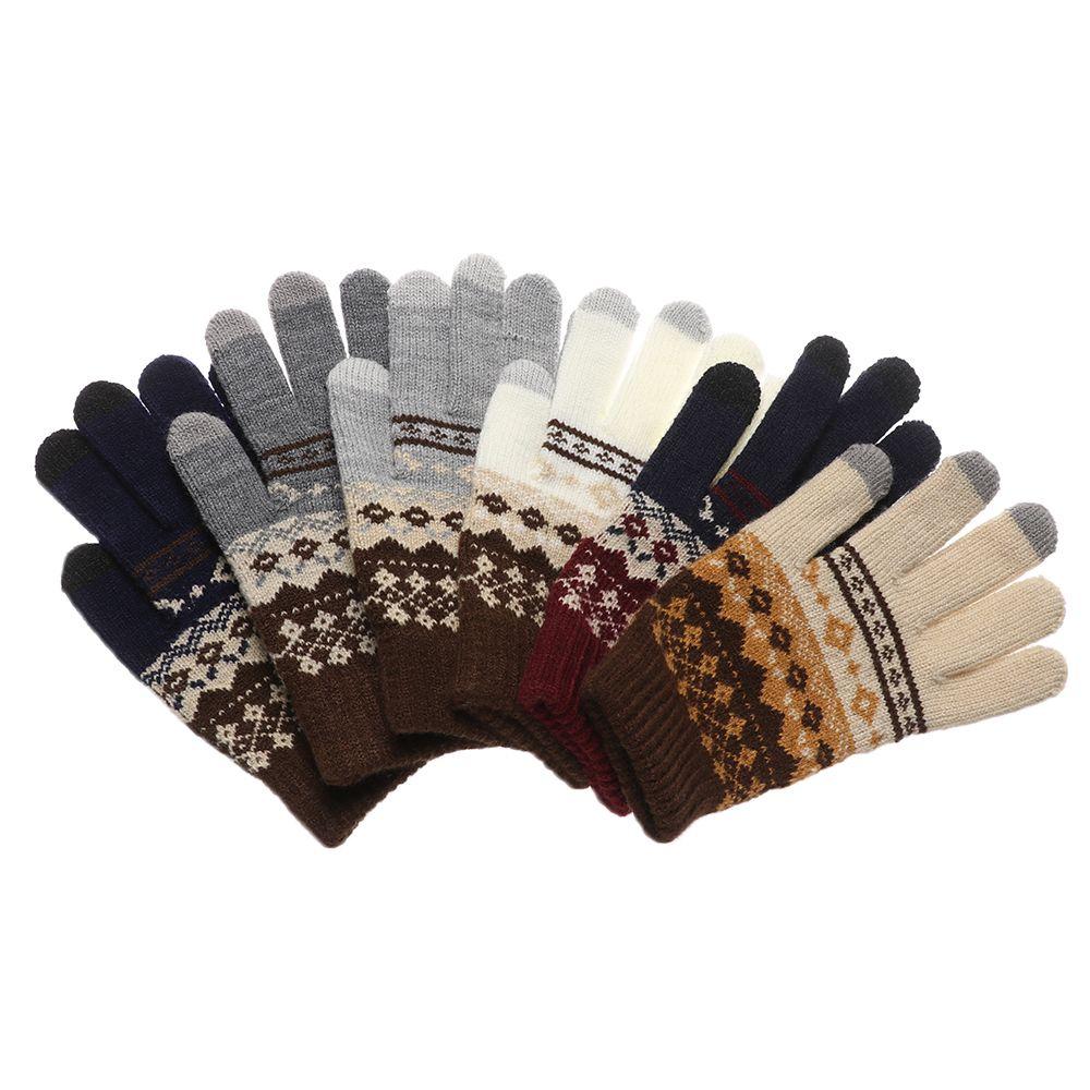 Women Men Thick Warm Touch Screen Mittens Knitted Full Finger Gloves Winter Gloves