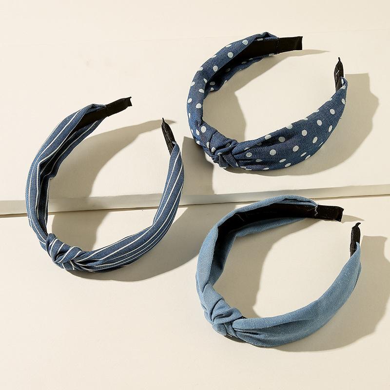 1/3 Stück Geknotetes Print Denim Stoff Stirnband für Frauen Mädchen Shopping Gesichtswäsche Haarreif Einfaches Denim Kopfschmuck
