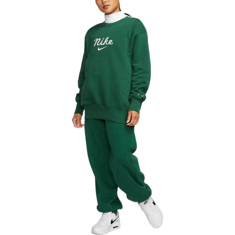 Nike Letter Logo Print Round Neck Pullover Long Sleeve Sweatshirt Women Sweatshirt Green DZ4626-341