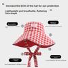 1pc Retro Ins Sweet Plaid Tie Strap Bucket Hat for Women,Summer Big Brim Double Sided Sun Caps Travel Versatile Fisherman Hats