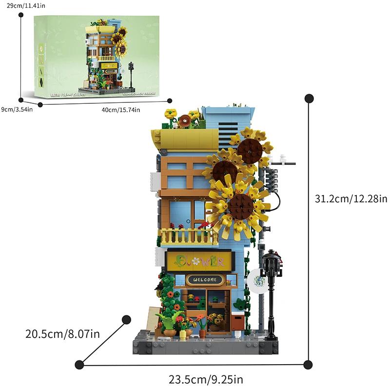 1580PCS Flower House Building Blocks Sunflower Detached House Model Bricks Desktop Decoration Kids DIY Toys Holiday Gifts
