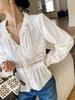 Autumn Lace Long Sleeve White Shirt - European & American Style Women's Top