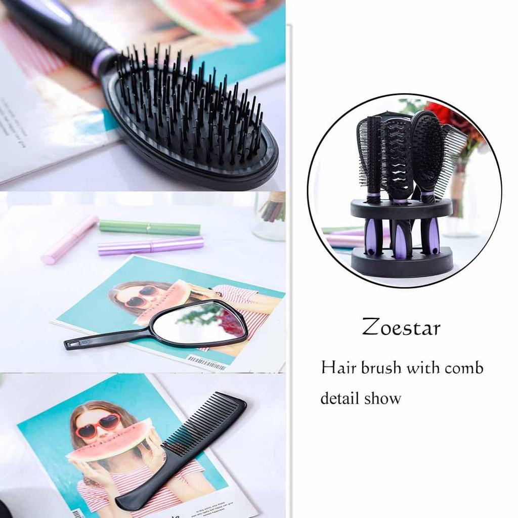 5-Pack Comb Brush Set with Mirror Hair Brush Holder Professional Massage Comb Cosmetic Hair Styling Tool Set