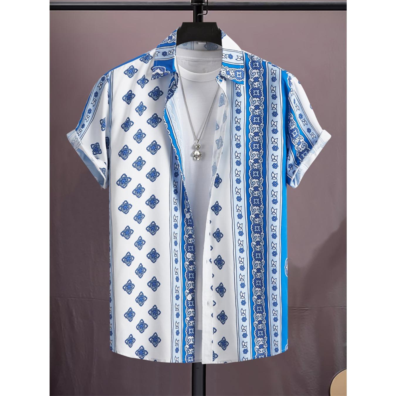 Spring And Summer Men s Beach Short Sleeve Shirt Loose Casual Lapel Button Down Shirt Fashion XS