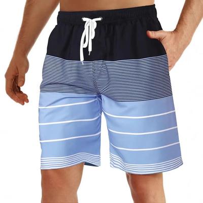 Modieuze Urban Heren Strandbroek met Verse Streepjesprint van Polyester, Dagelijkse Zomer Casual Korte Broek, Ademend, Comfortabel, Outdoor Sport Boardshorts