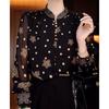 Fashion polka dot printed stand-up collar shirt women's spring and summer new loose meat covering long sleeves foreign style mother clothing thin top
