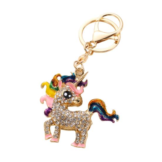 

Keychain Pendant Sparkling Rhinestones Inlaid Unicorn Shape Key Chain with Metal Buckle Lobster Clasp Bag Charm Gift