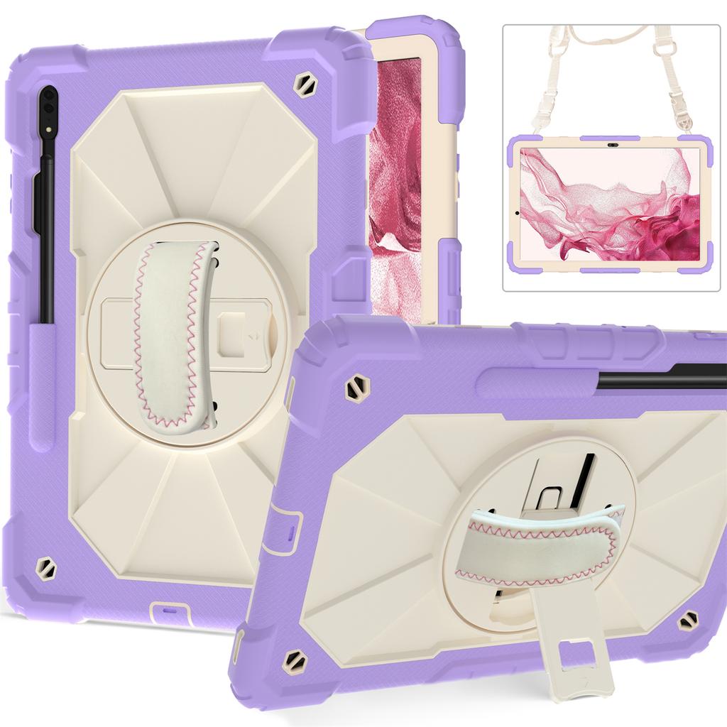 For Samsung Galaxy Tab S7/ Tab S8/ Tab S7 FE/ Tab S7+/ Tab S8+ Built-In Apple Pencil Groove Shoulder Strap Design 360° Rotating Grip Shockproof Case