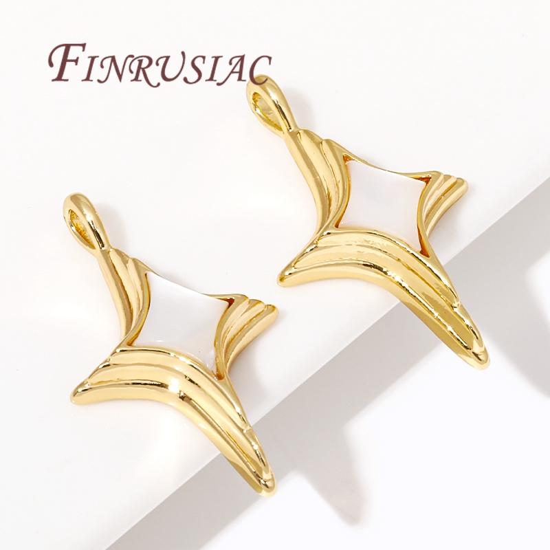 Fashion Star Charms For Necklace 18K Real Gold Plated Brass With Shell Pendants For Jewelry Making DIY Earring Accessories