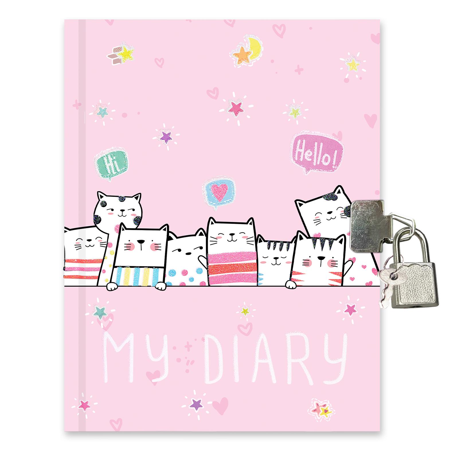 Diary with Lock for Girls Secret Cats Notebook Journal with Lock Hardcover Notebook Girls Gifts (Pink,80 Sheets)