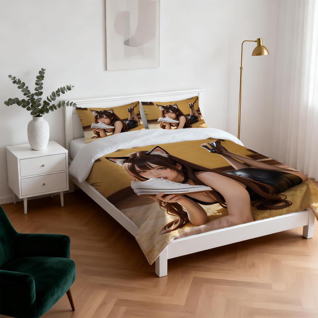 Euphoria Season 3Woof Woof Cat Girl Printed Duvet Cover Set Soft Bedding Set For Adults Bedroom Decor