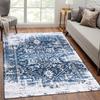 Vintage Blue White Distressed Floral Mat Non-Slip Rubber Backing, for Living Room, Bedroom, Kitchen, Entryway, Bedroom Decorat