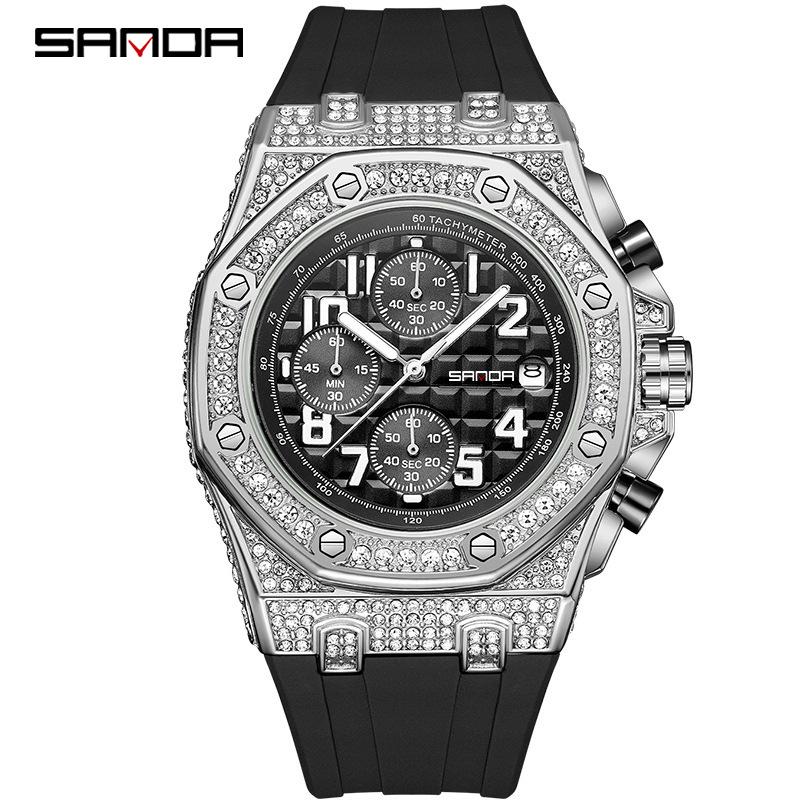 Sanda Quartz Men s Watch with Calendar, Trendy Six-Hand Design