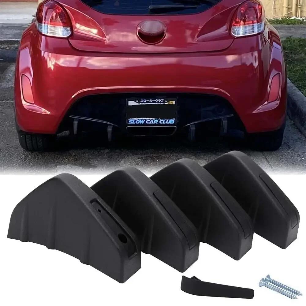 New 4pcs Universal Car Red Black Carbon Fiber Pattern Modified Shark Fin Rear Spoiler Rear Bumper Lip Diffuser Anti-collision