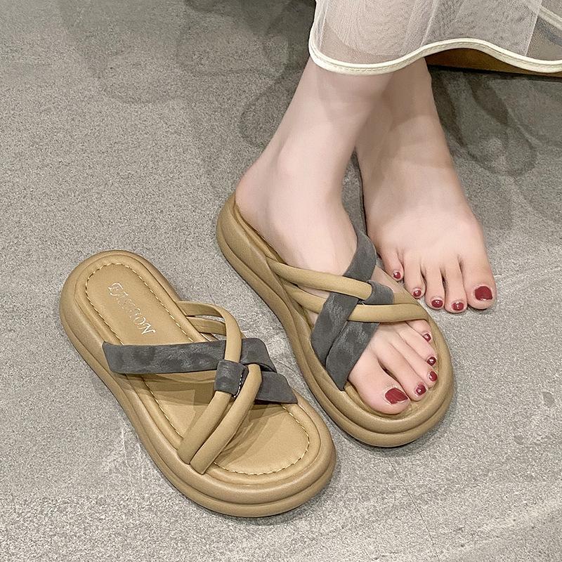 Women's Slippers Summer Wear Versatile Thick-soled Soft-soled Cool Slippers Non-slip and Deodorant Outdoor Beach One-word Slippers Women