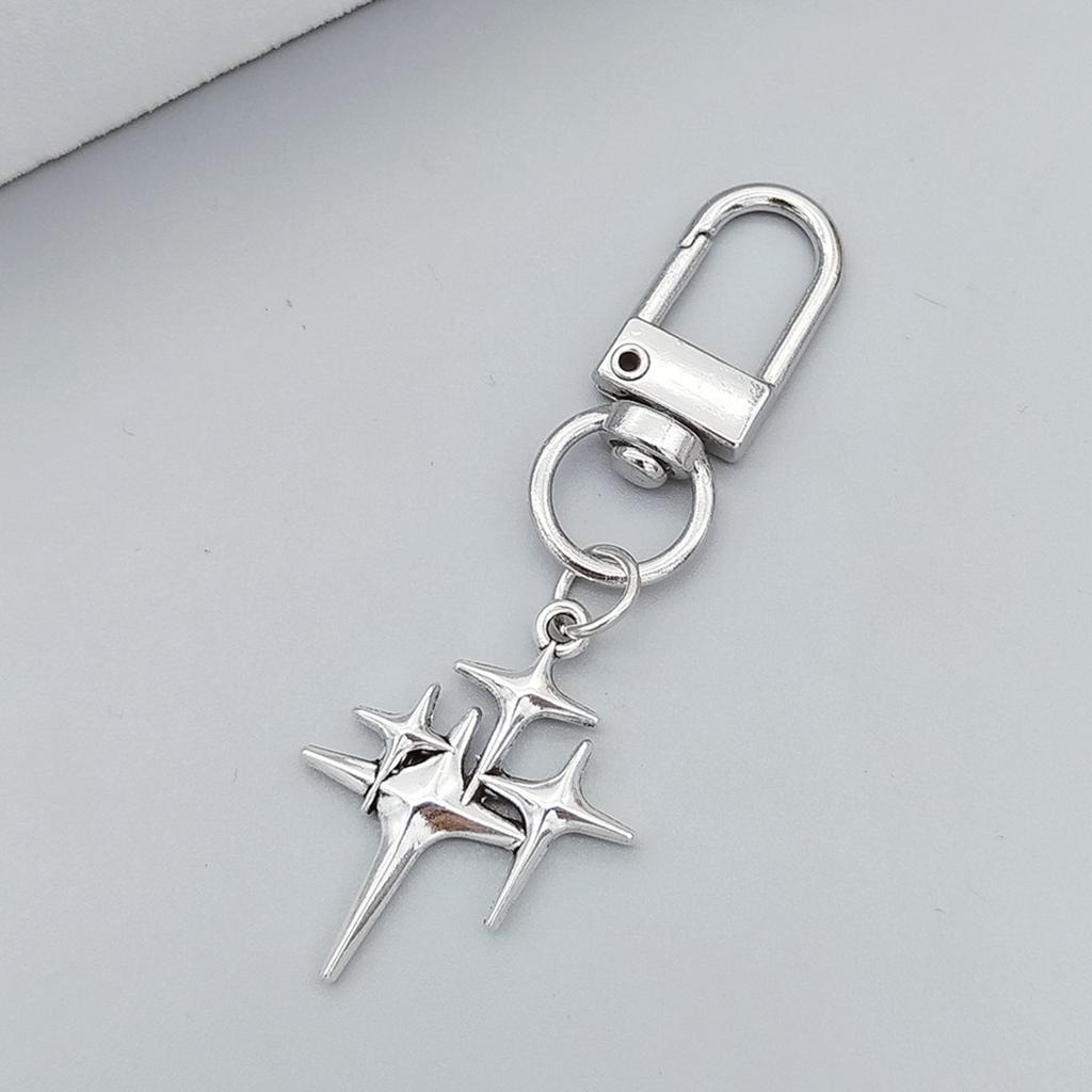 Stylish Four Pointed Star Moon Keychain Dainty Keyrings Pendant Accessory Perfect for DIY Projects and Gift Giving