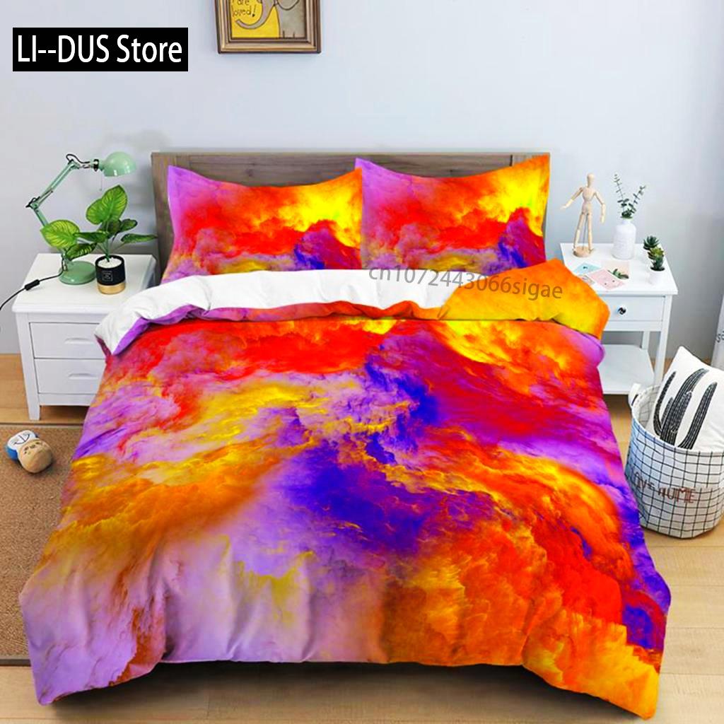 Comforter Colorful Cloud Polyester Orange Yellow Purple Cloud Sky For Teens Girls Abstract Theme Soft Bedding Set
