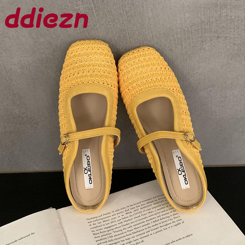 Fashion Fashion Shallow Designer Buckle Ladies Flats Mary Janes Shoes Female Slip On Footwear Weave Women Flats With Shoes Mules