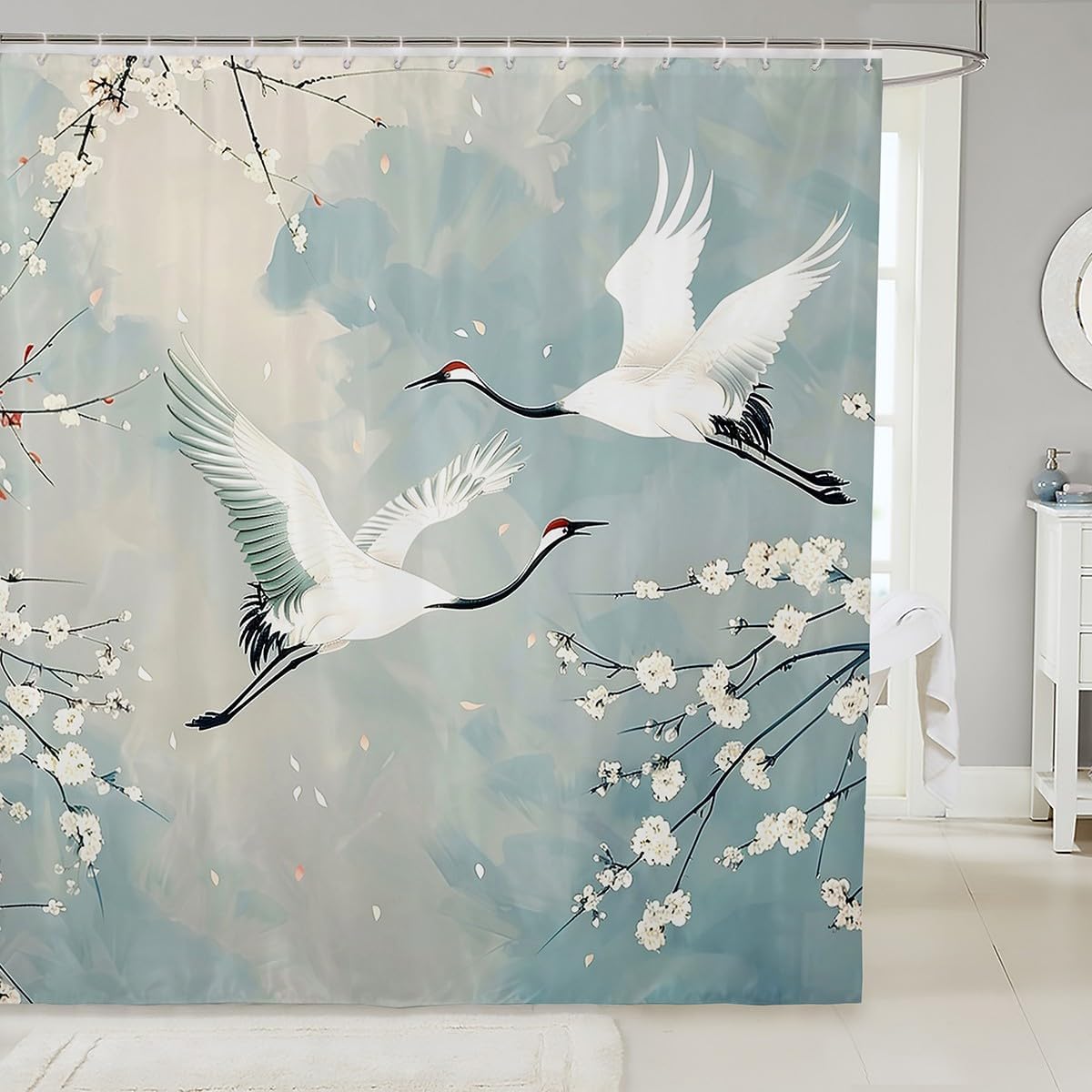 

Japanese Style Shower Curtain For Bathroom,Cherry Blossoms Bath Curtain,Ukiyeo Bathroom Accessories,Oil Painting Floral Moon W60H190(CM)-1 Pcs