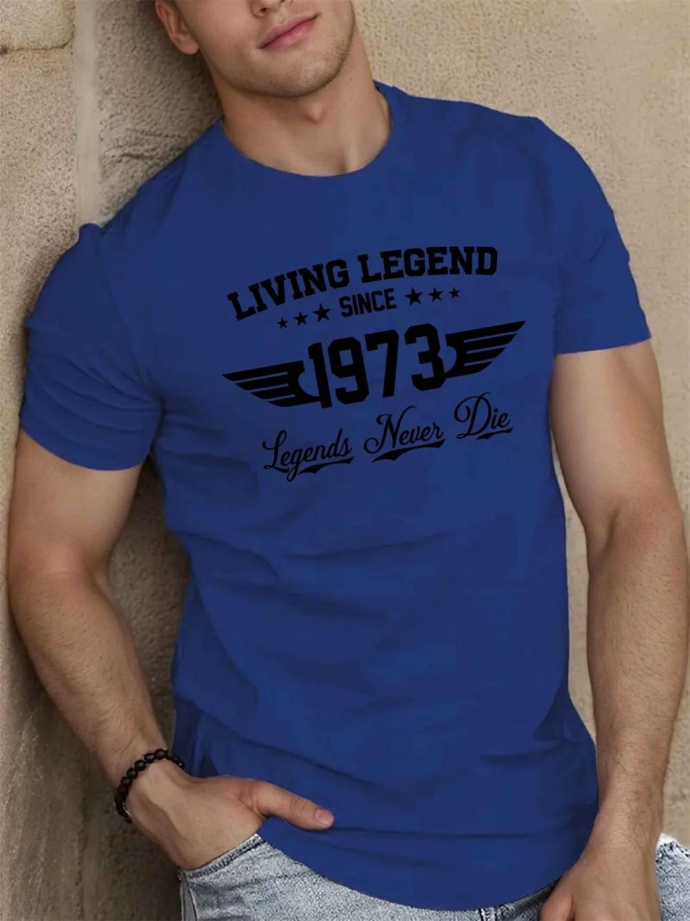 

American style new summer mens 1973 printed micro elastic breathable round neck Tshirt outdoor casual top 4XL