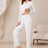 Spring Autumn Solid Bow Pajamas Set for Women Homewear Long Sleeves Shirt and Trousers 2 Pieces Sexy Lace Pijamas Sleepwear Loungewear
