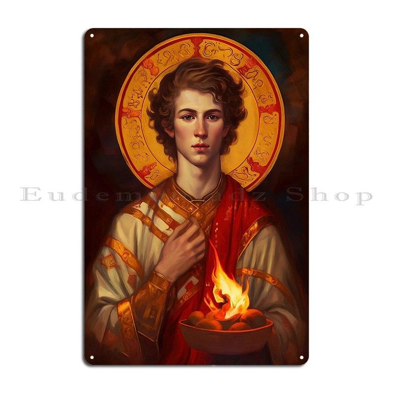 St Florian Icon Patron Saint Of Firefighters Saint Lawrence Archangel Michael Metal Wall Mural Garage Create Tin Sign Poster