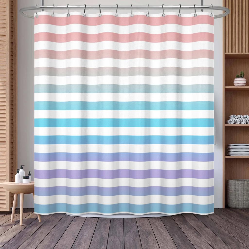 Waffle Shower Curtains Modern Hotel Style Striped Geometric Pattern Bath Decor Waterproof Polyester Bathroom Curtain with Hooks