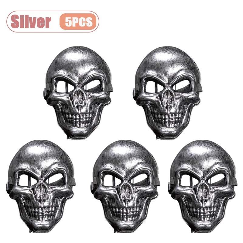1-10PCS Halloween Horror Skull Mask Creepy Laughing Ghost Face Gold Silver Costume Prop for Party Cosplay Haunted House Decor