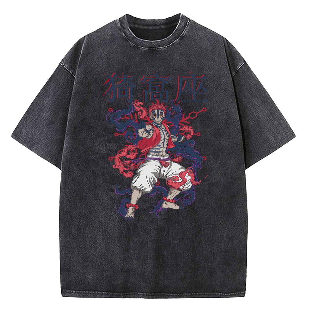 Harajuku Demon Slayer Grafik T-Shirt Herren Vintage Anime Gewaschene T-Shirts für Damen Streetwear Sommer T-Shirts T-Shirt