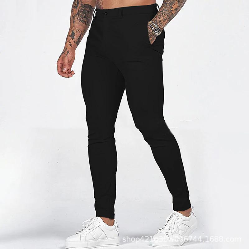 Novedad de otoño pantalones casuales para hombre estilo europeo y americano ajustados pantalones casuales lisos para hombre al por mayor