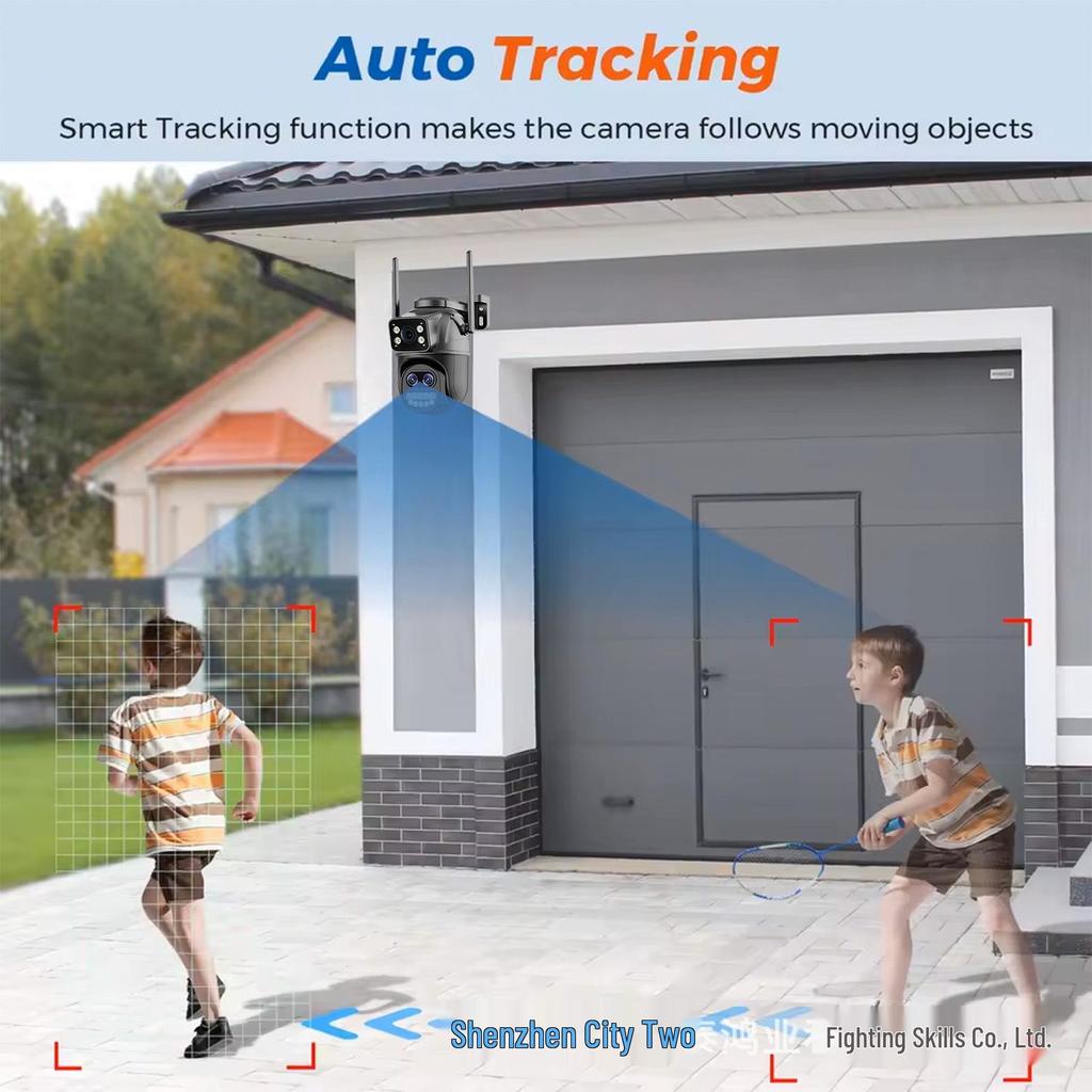 15MP HD Triple-Lens Outdoor PTZ Camera with Waterproof Build, WiFi, Full-Color Night Vision, 10x Zoom, and Two-Way Audio.