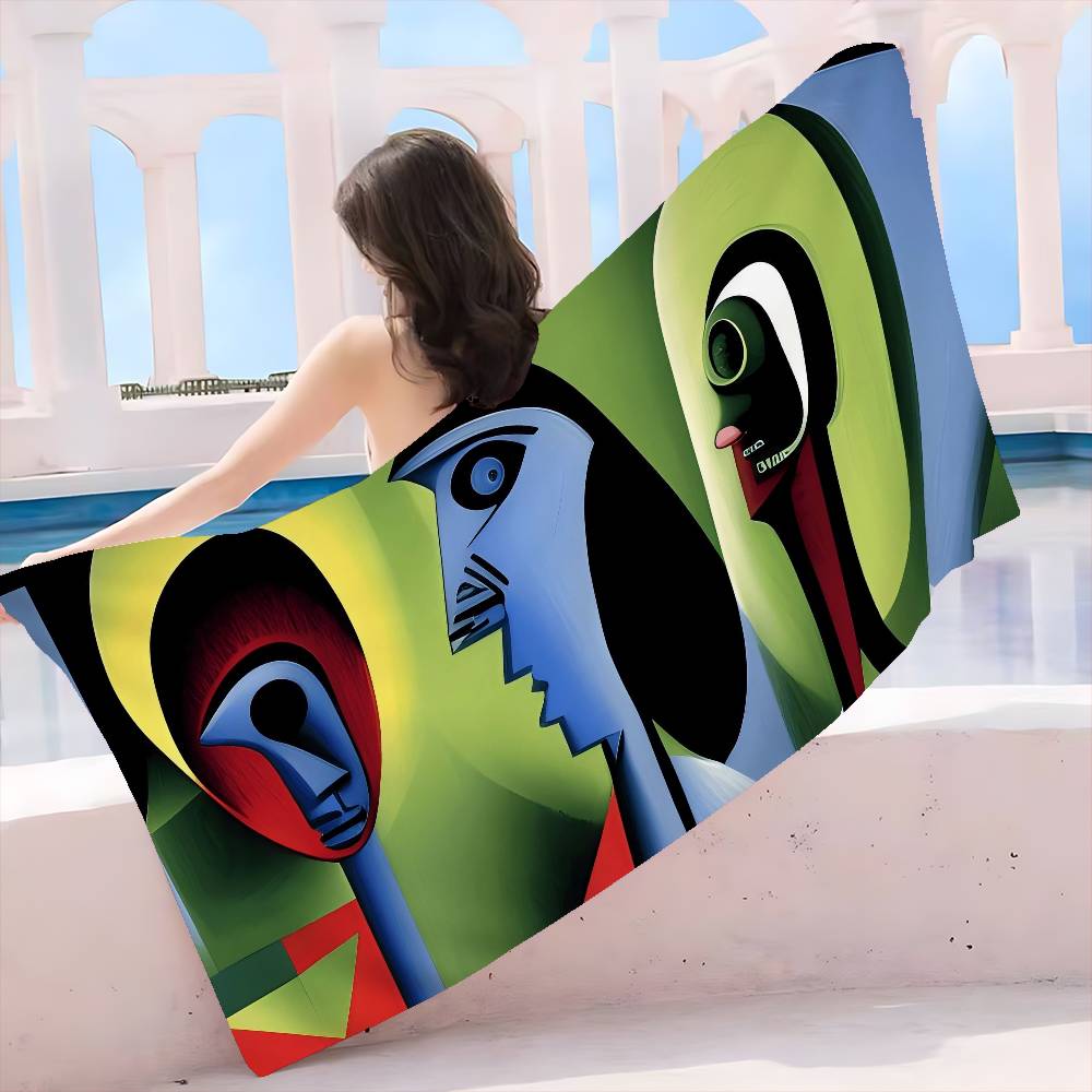 P-Picasso Style Painting Microfiber Printed Beach Towel Mountain Climbing Yoga Beach Swimming Running Absorbent Soft Towel