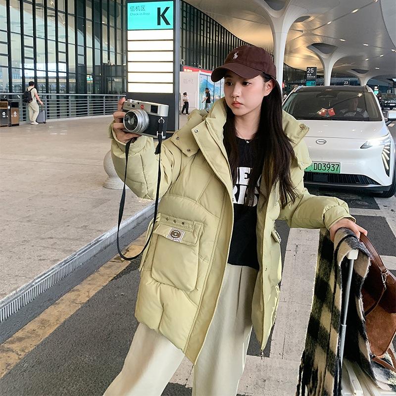 2025 Fall/Winter New Hooded Down Cotton Jacket Women's Plus Size Bread Jacket Loose Women's Thickened Padded Jacket Cotton Jacket