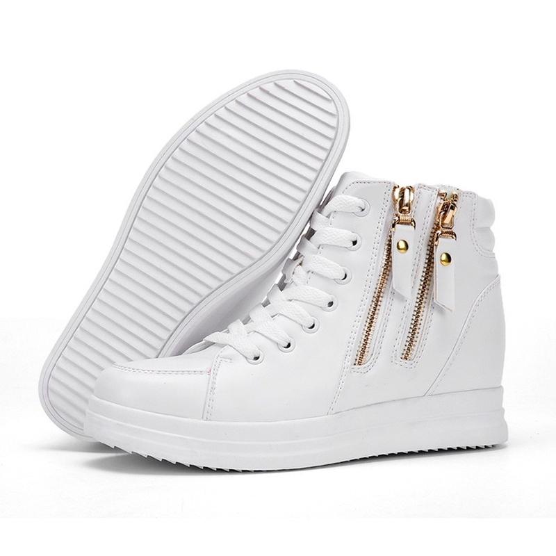Fashion Comemore 2025 Spring New Inner Heightening Women's Platform Shoes Casual Shoes White High Top Sneakers Short Leather Ankle Boots