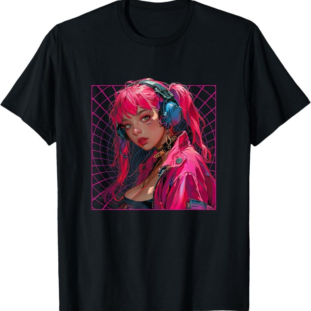 Cyberpunk anime girl I pink anime T-Shirt