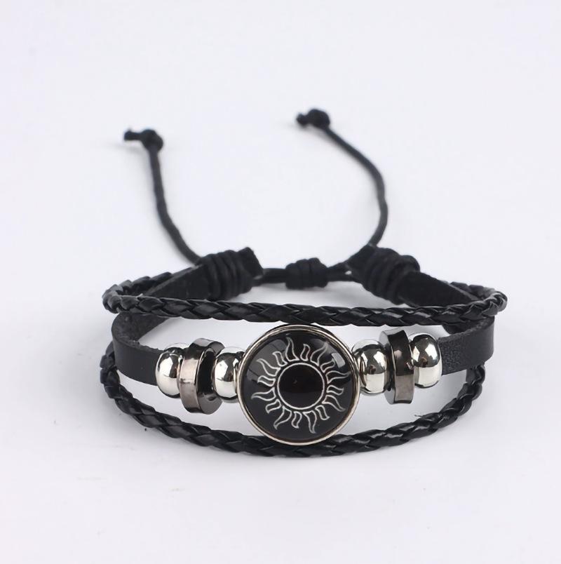 Unisex Handmade Sun & Moon Gemstone Leather Bracelet