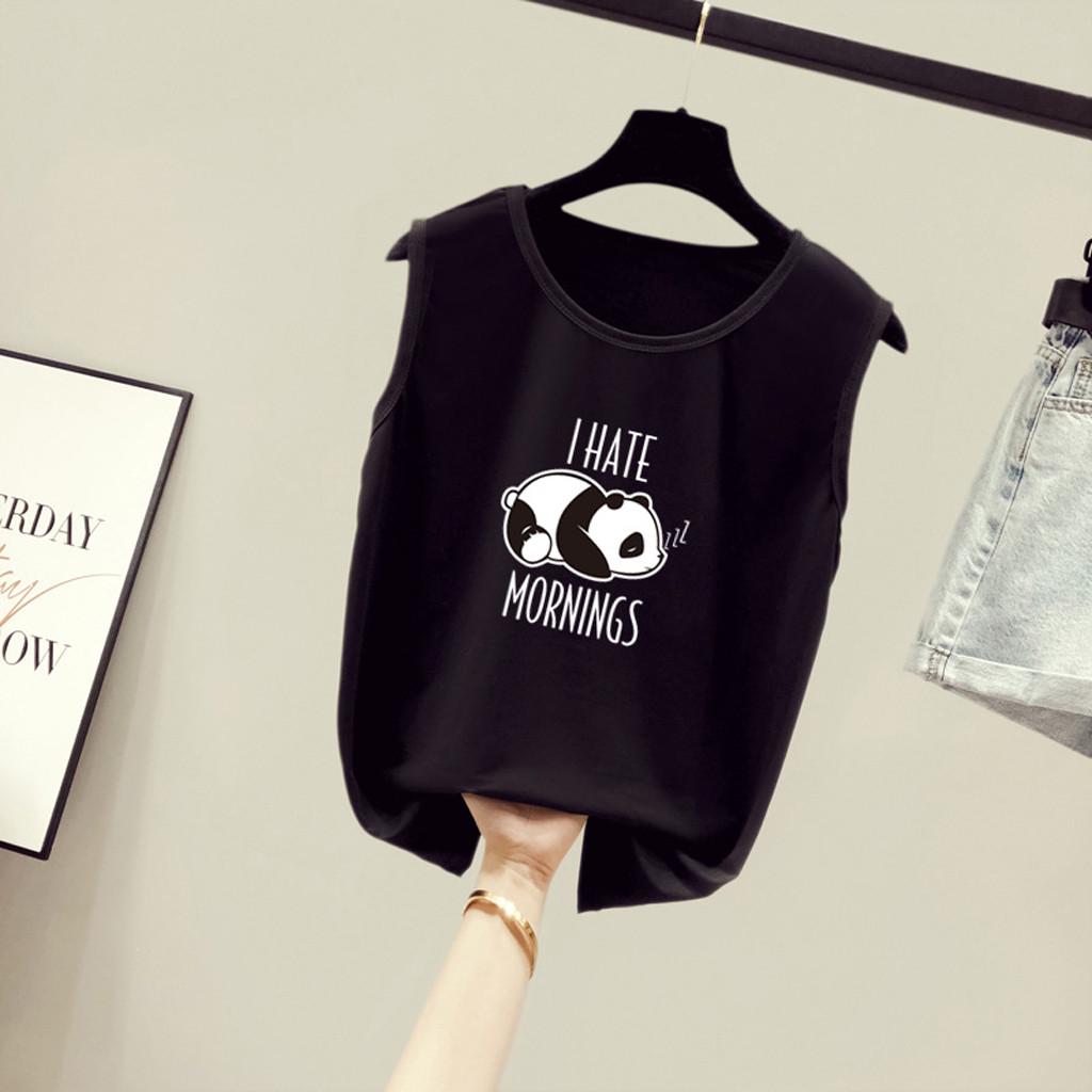 Women Summer New Sleeveless Loose Casual Print Vest XXL чёрный