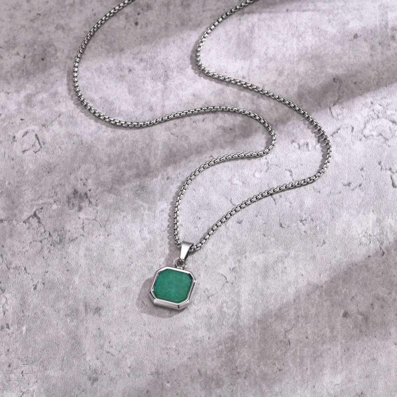 Stainless Steel Square Pendant Necklace Men Long Chain Layered Hip Hop Jewelry Geometric Titanium