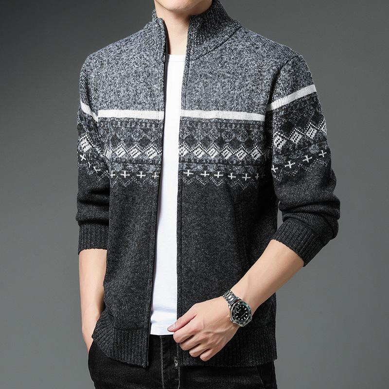 Pulovere de toamnă și iarnă pentru bărbați Pulovere casual cu guler înalt cu imprimeu Paltoane pentru bărbați Jachete plus lână
