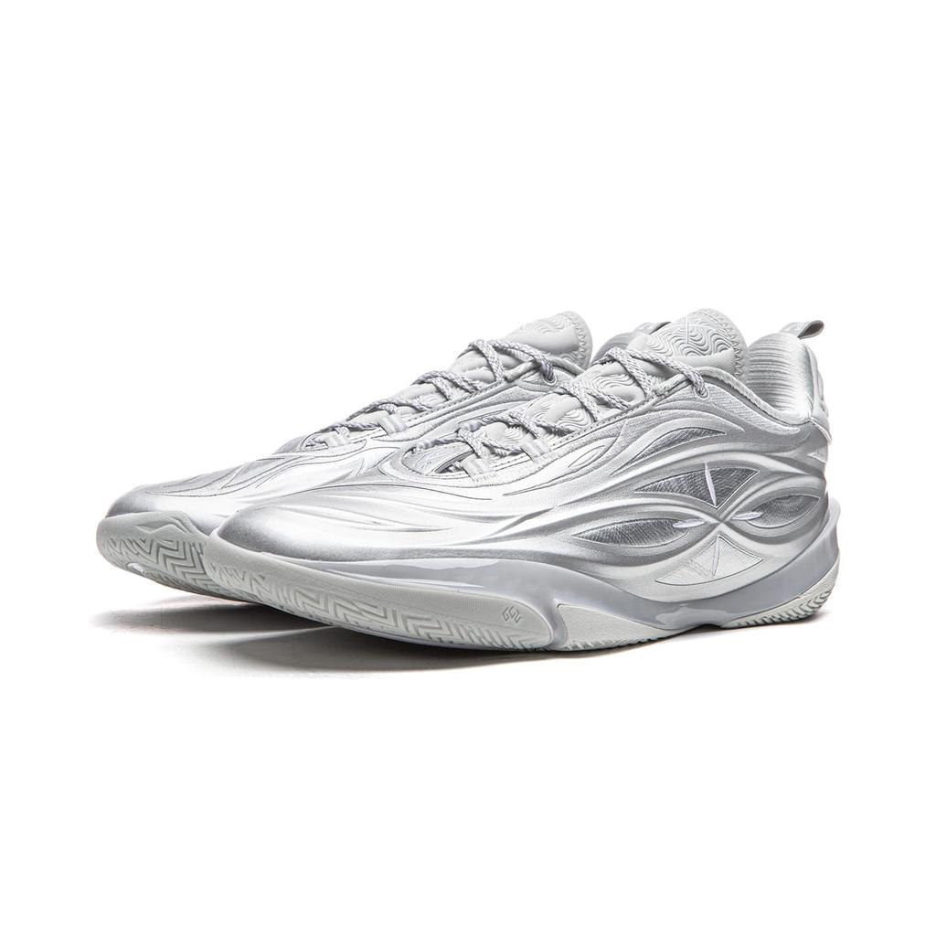 Li Ning Dämpfend Rutschfest Abriebfest Atmungsaktiv Rückprall Grip Niedrig geschnittene Basketballschuhe Herren Silber ABAV045-15