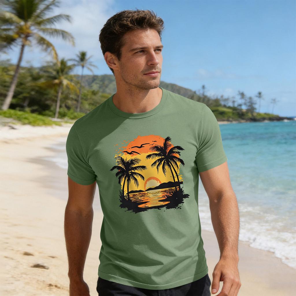 Top Masculino Estampa de Férias Gola Redonda Manga Curta Casual Esportivo