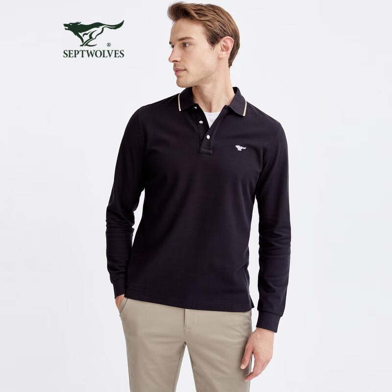 Septwolves Men's Striped Long Sleeve Polo Shirt