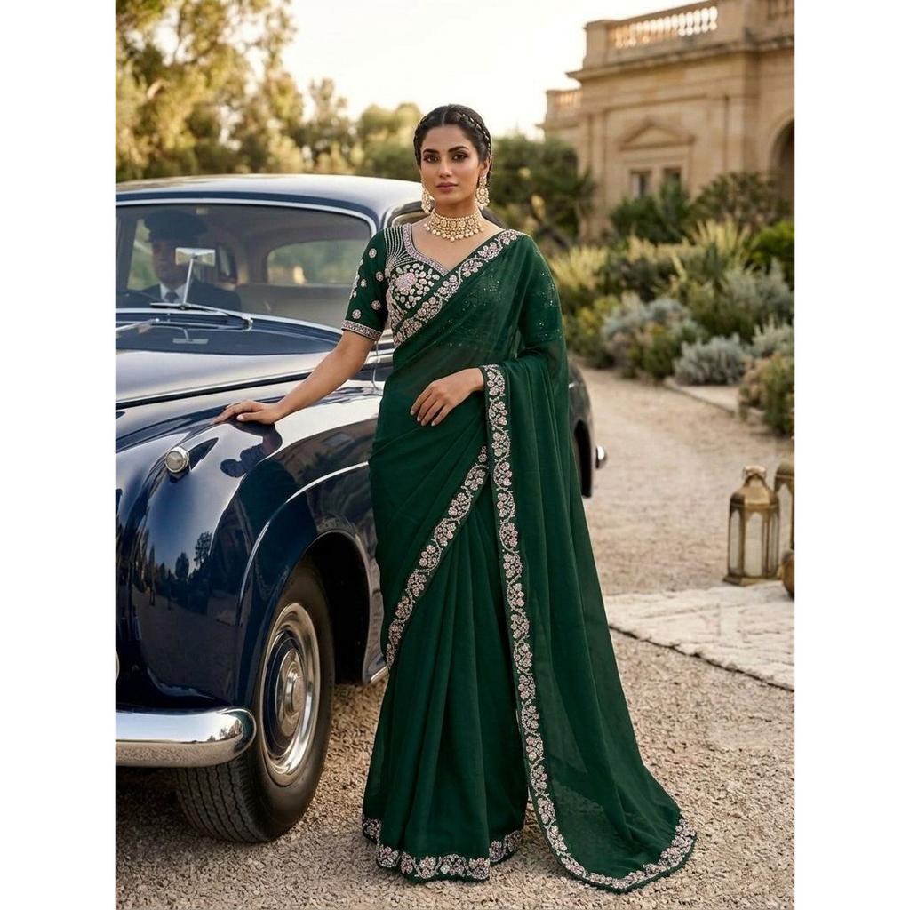 ROYAL MALAY SATIN SILK PARTYWEAR SAREE