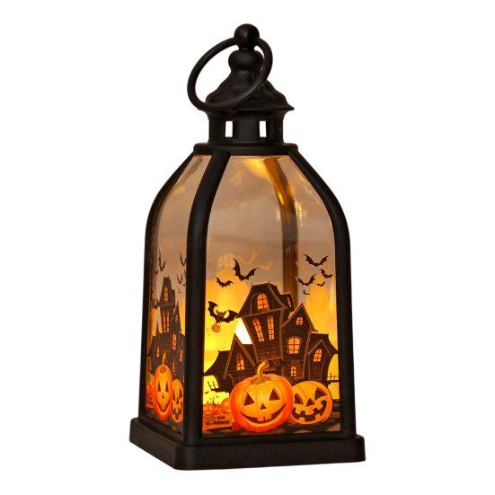 jijijing Halloween Candle Lantern, Decorative Spooky Witch Skeleton Pumpkin Tabletop Light for Haunted House, Front Porch, Gothic Home Party Decor